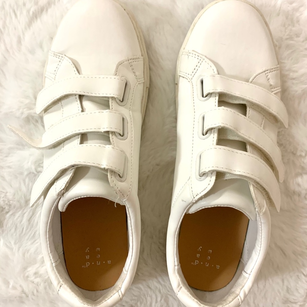 White triple velcro strap sneakers